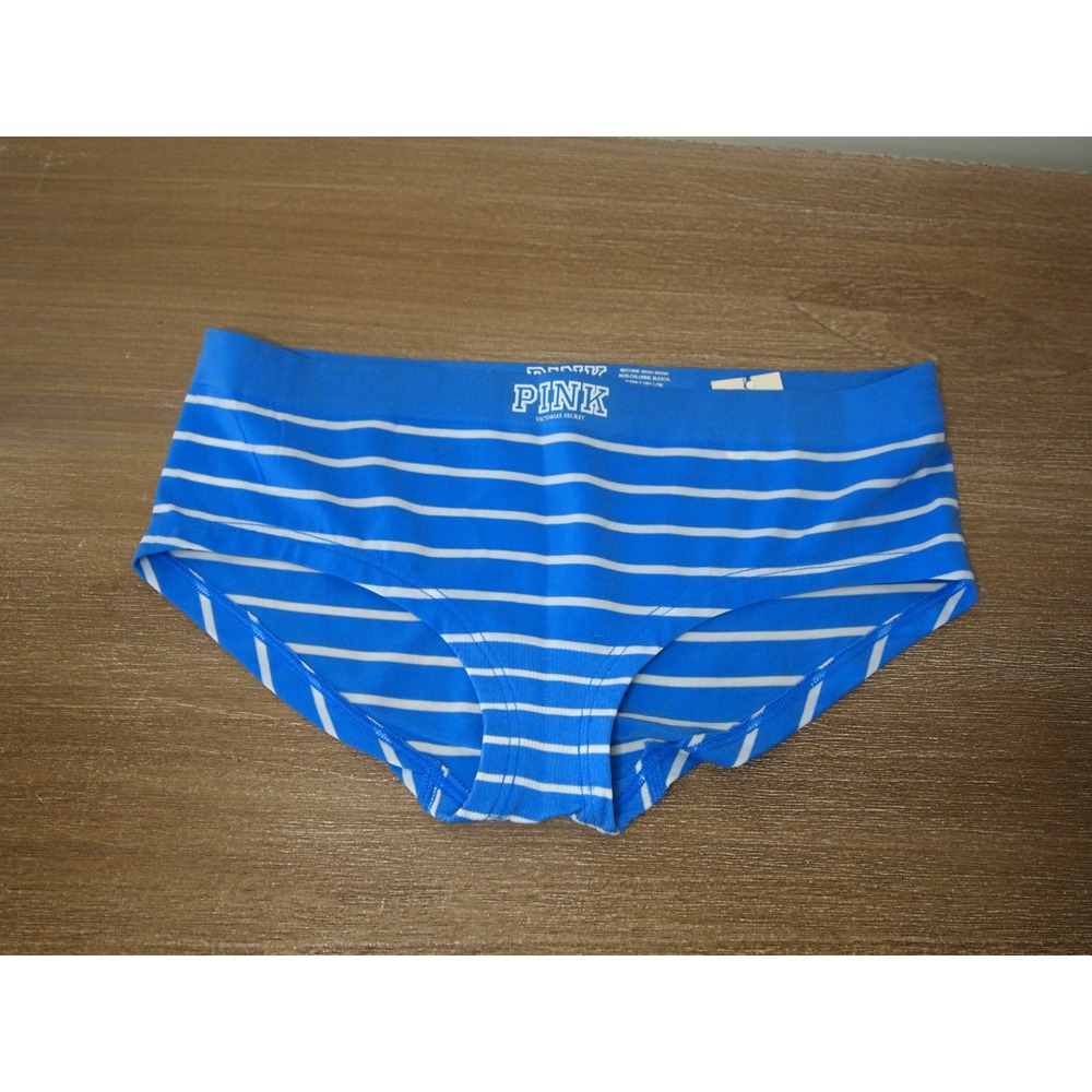 Victoria's Secret PINK Yoga Vintage Blue White Stripe Low Rise‎ Hipster Panty M